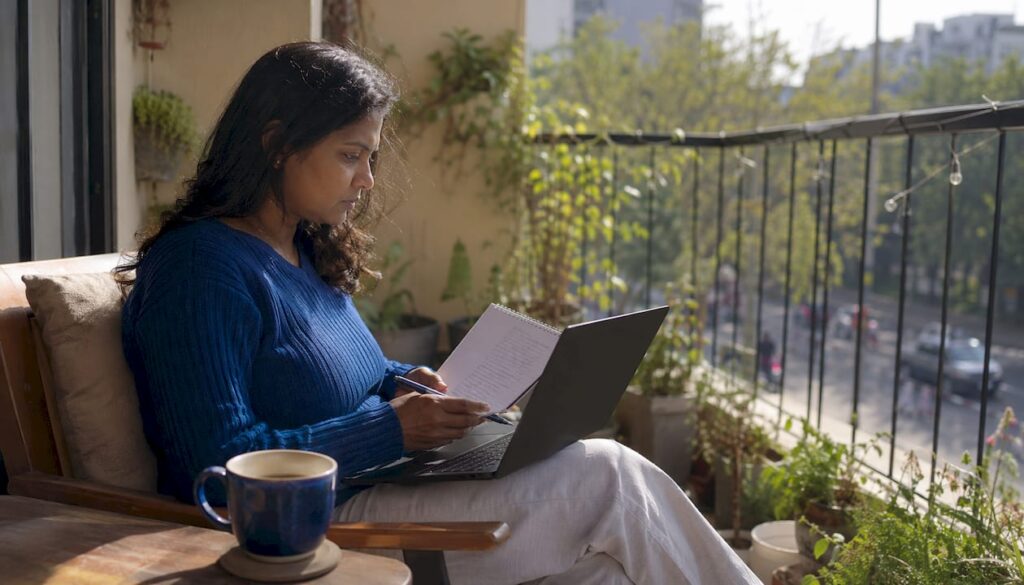 Content creator auditing digital security on laptop
