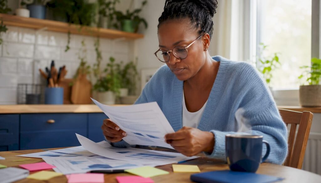 Content creator reviewing identity theft reports at home