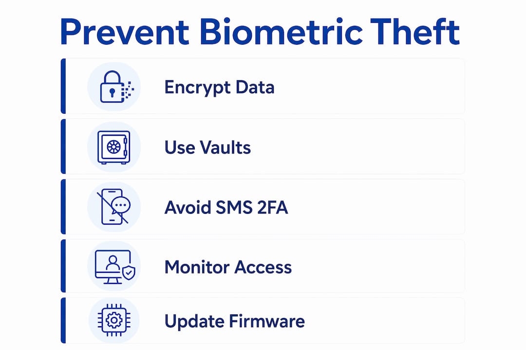 Infographic illustrating five biometric theft prevention steps